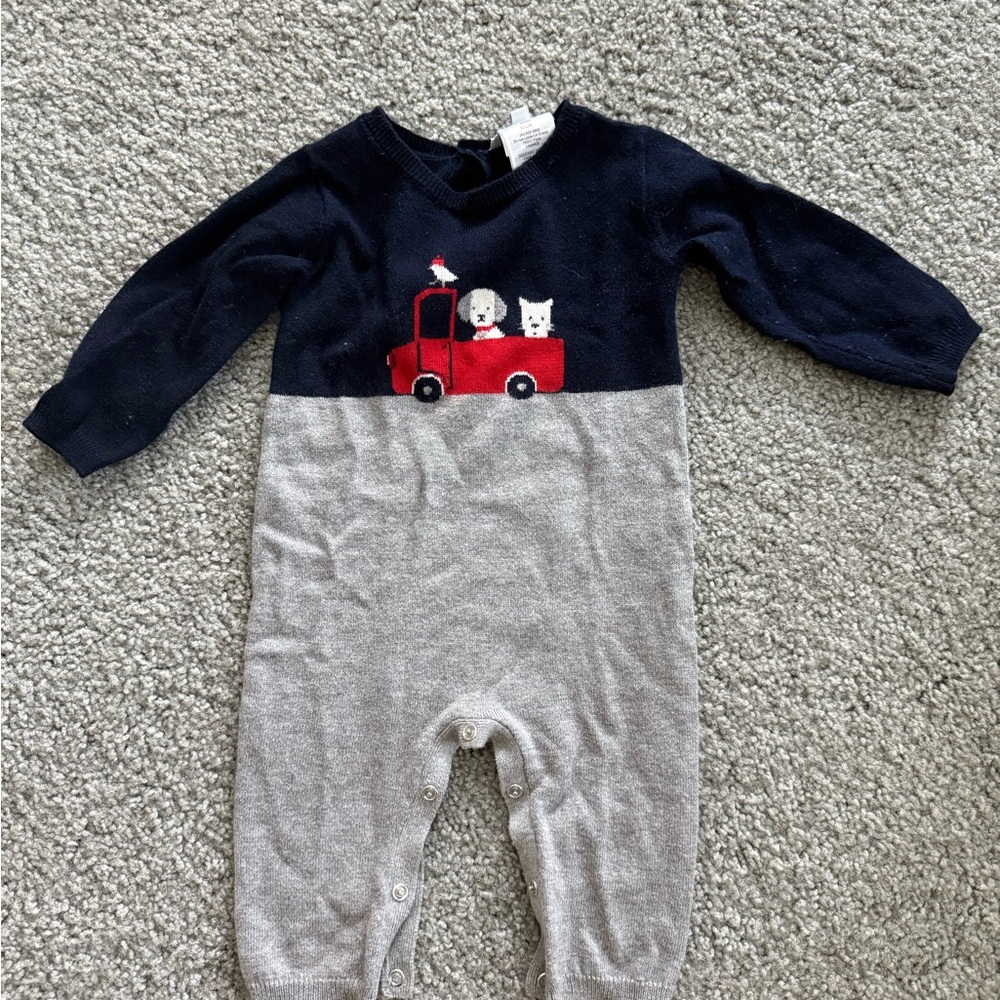 Jacadi Navy and Gray Baby One Piece Knit Jumpsuit 6 months